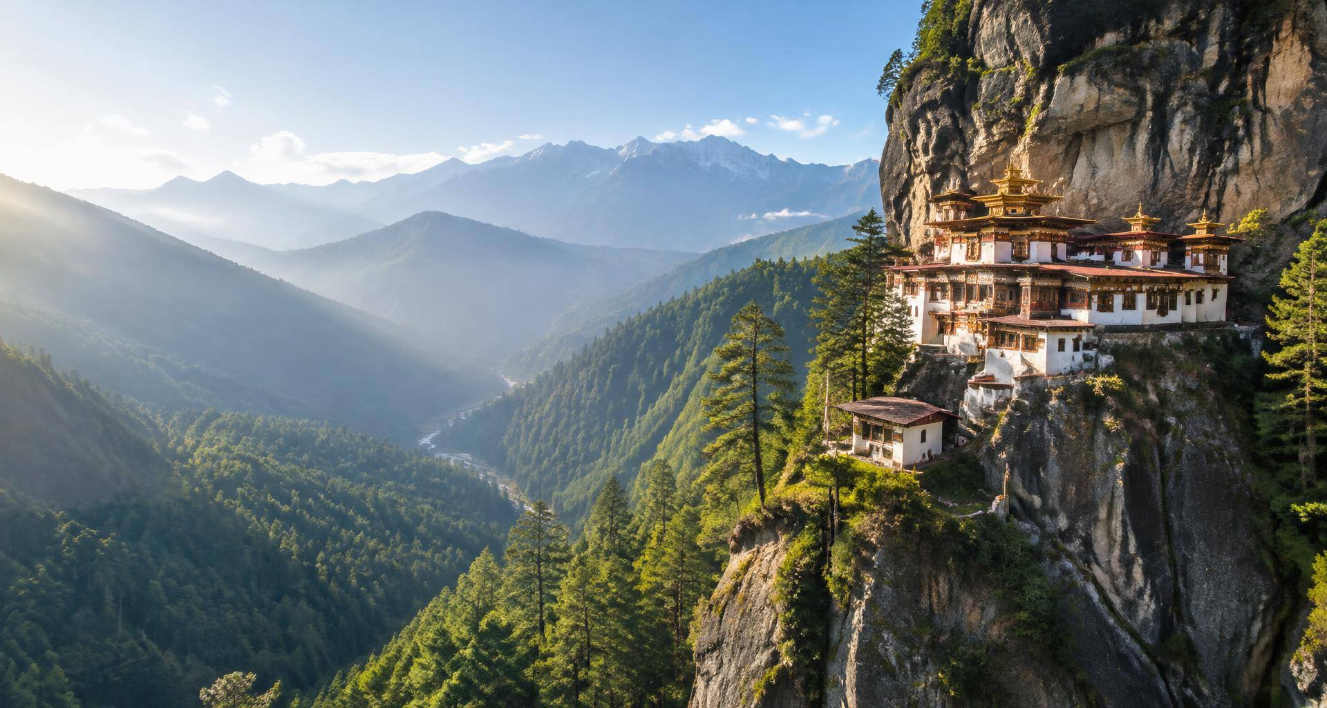 Tiger’s Nest monastery overlooking the forested Paro valley
