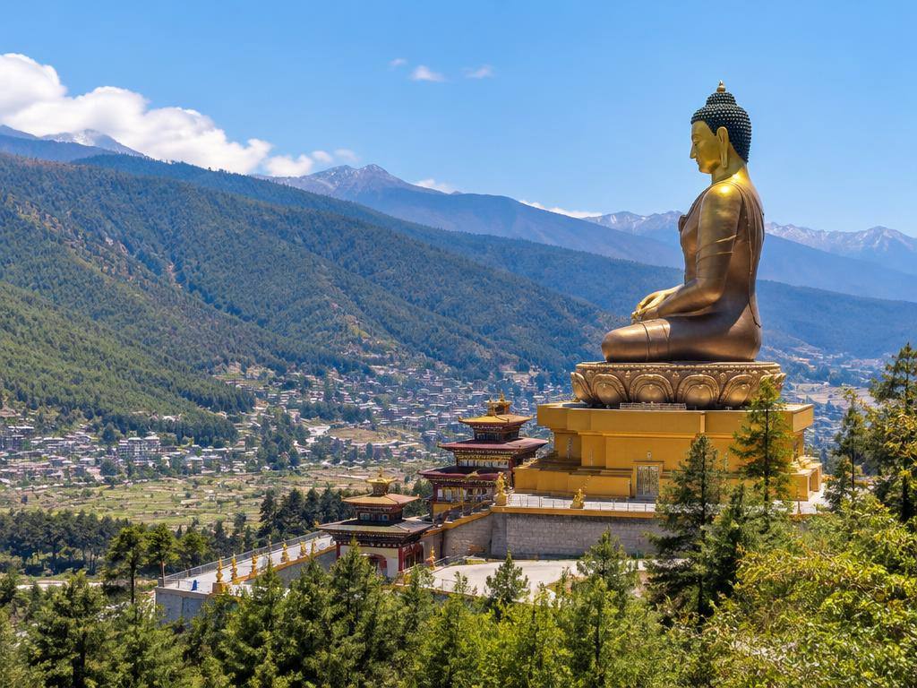 Thimphu valley and its hillside Buddhist landmarks