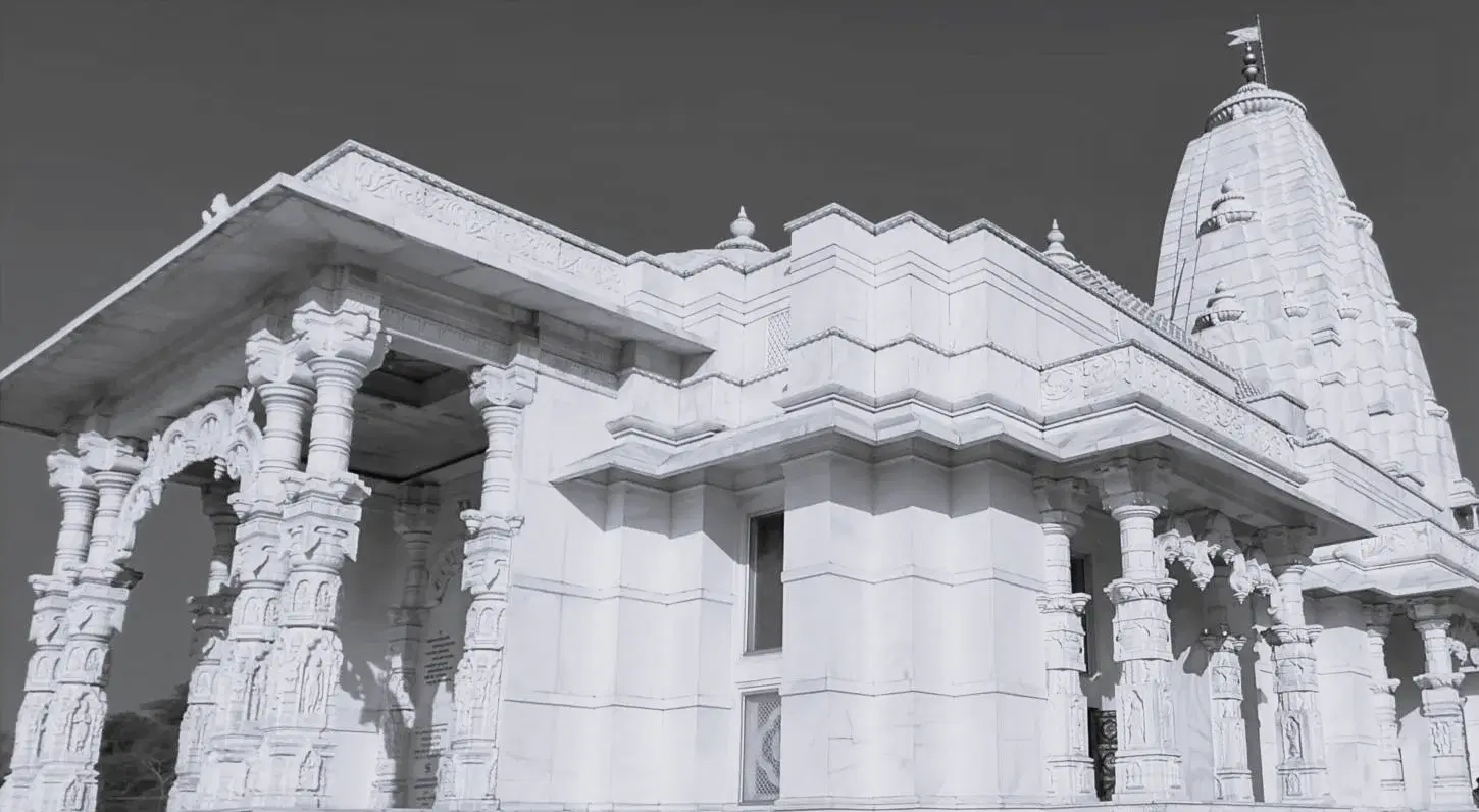 Birla Mandir white marble temple illuminated at night in Jaipur, Rajasthan