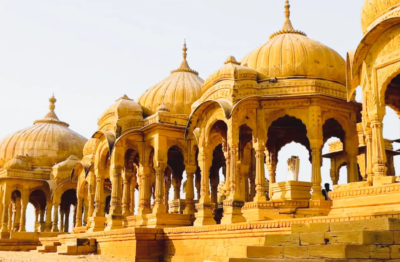 Royal sandstone cenotaphs at Bada Bagh outside Jaisalmer