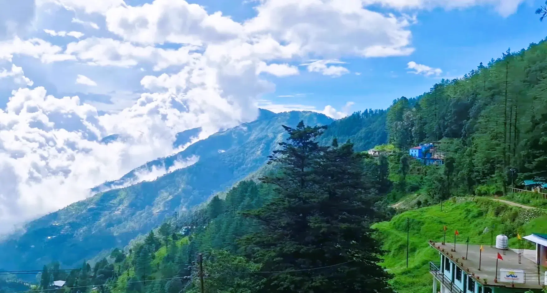 Pangot village nestled among forested hills near Kilbury Bird Sanctuary, Uttarakhand