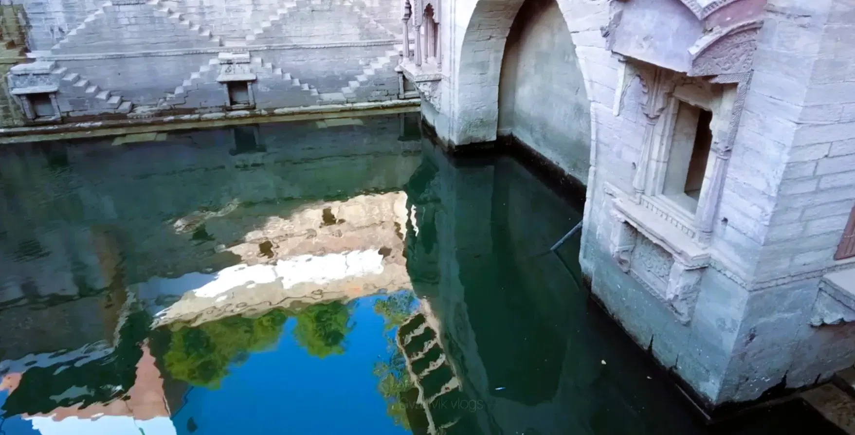 Geometric sandstone steps of Toorji Ka Jhalra in Jodhpur