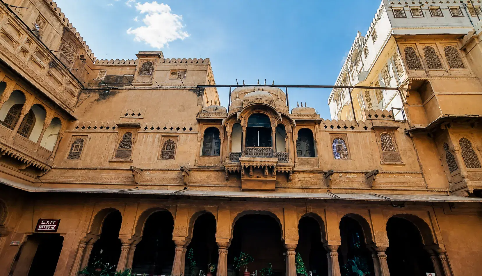 Junagarh Fort's Badal Mahal with blue-hued walls and carved windows — Bikaner's invincible 16th-century landmark