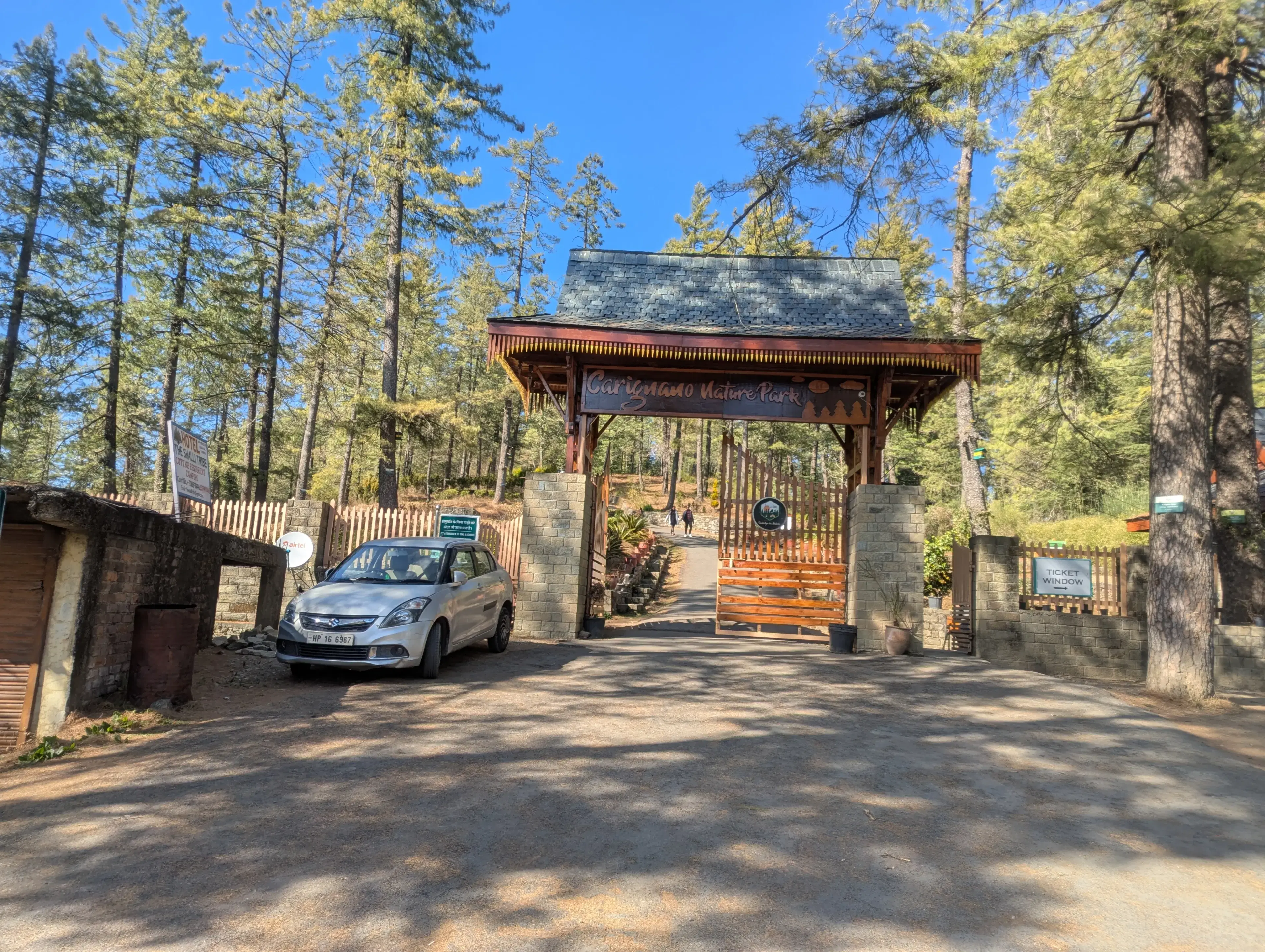 Wooden entrance gate to Craignano Nature Park in Mashobra near Shimla