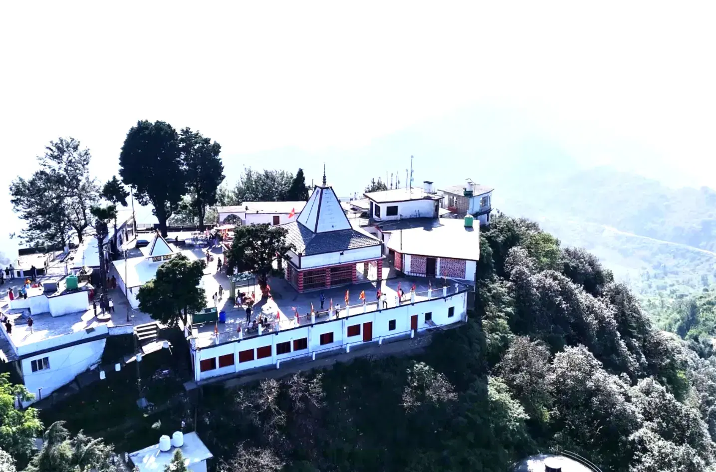 Sunrise panorama of Himalayan peaks including Chaukhamba and Kedarnath from Kunjapuri Devi Temple hilltop near Rishikesh