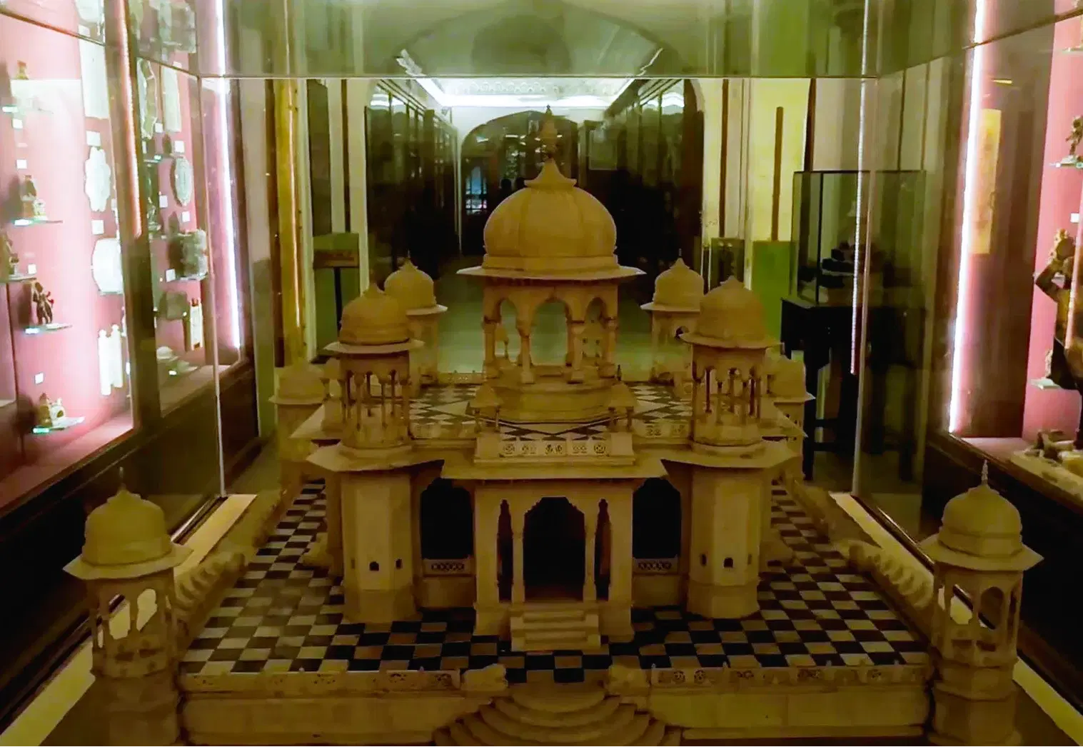 Indo-Saracenic architecture of Albert Hall Museum illuminated at night in Jaipur