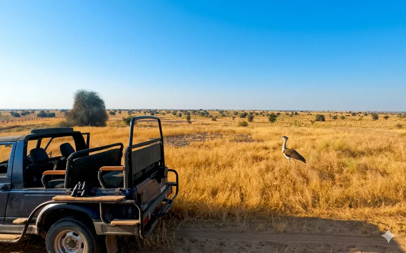 Great Indian Bustard in the Thar habitat of Desert National Park