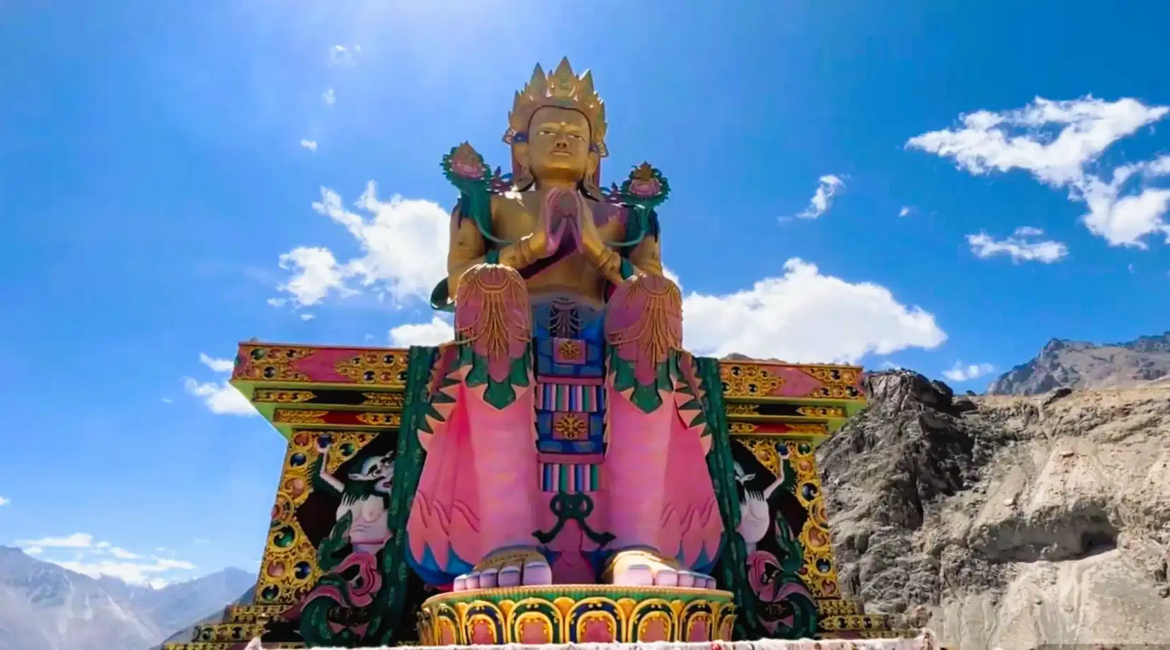 Diskit Monastery with its 32-meter Maitreya Buddha statue overlooking Nubra Valley — Ladakh's oldest monastery in the region