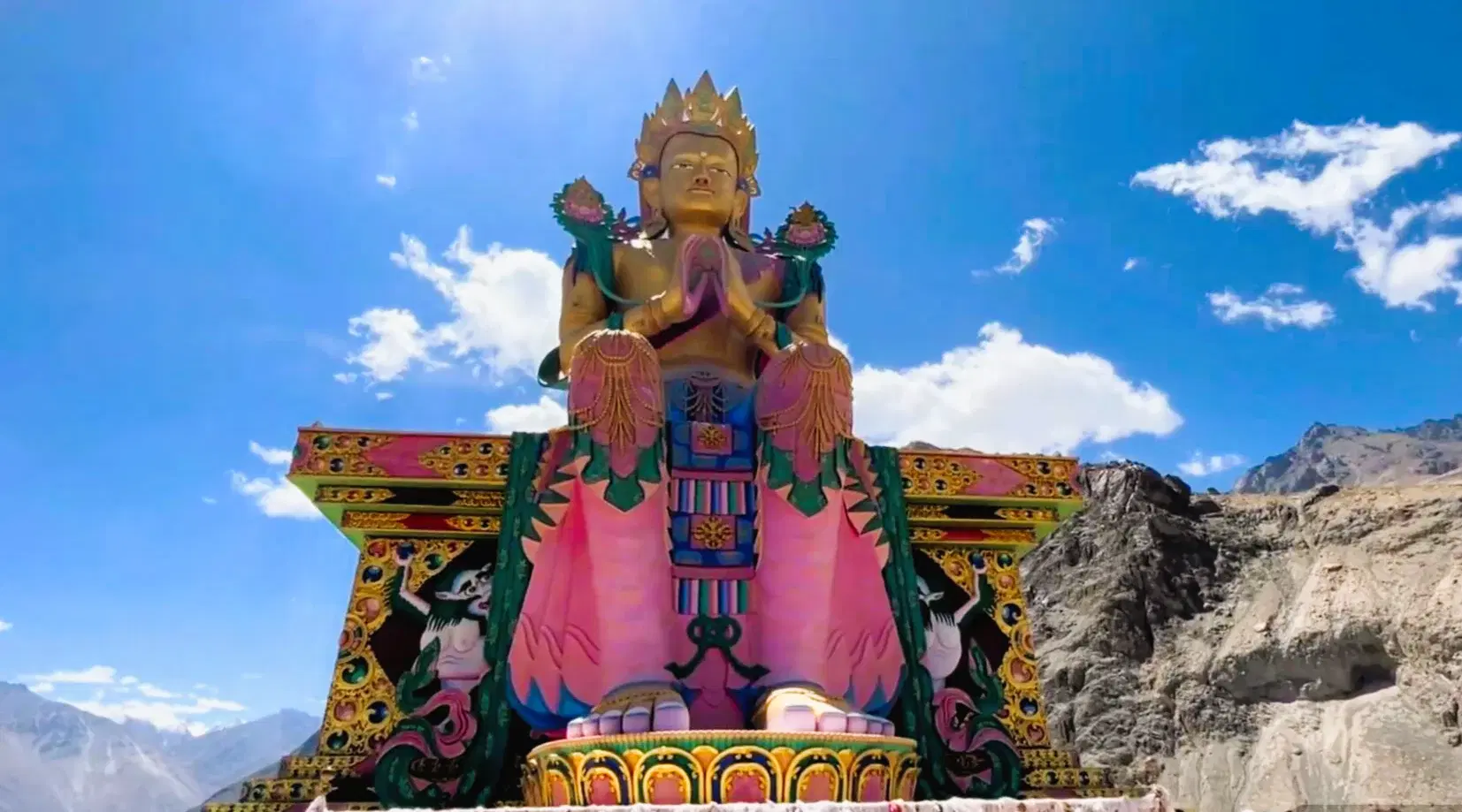 Diskit Monastery with its 32-meter Maitreya Buddha statue overlooking Nubra Valley — Ladakh's oldest monastery in the region