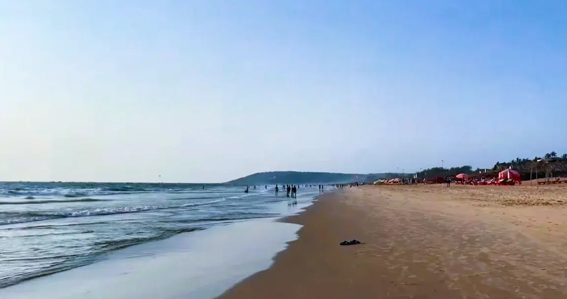 Wide sandy shoreline at Calangute Beach in North Goa