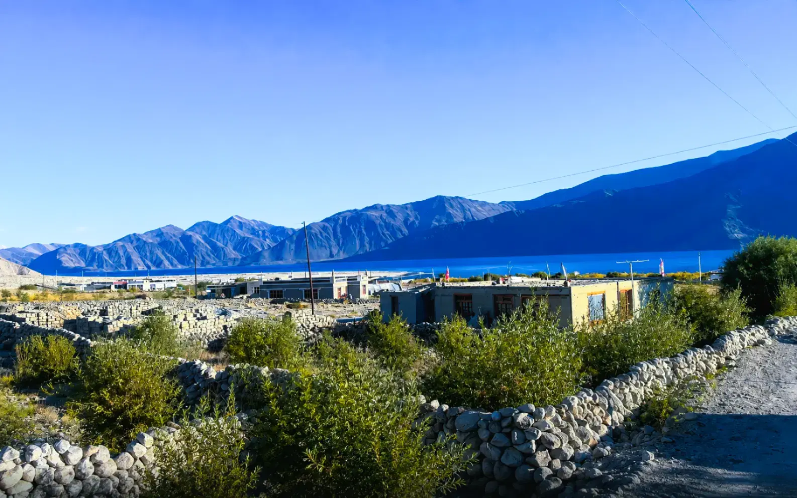Quiet Lukung lakeshore and Changpa nomad community in Merak village on the eastern shore of Pangong Tso, Ladakh