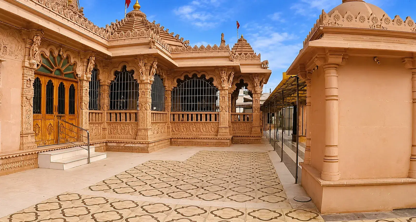 Carved stone courtyard of Ashapura Mata Temple at Mata No Madh