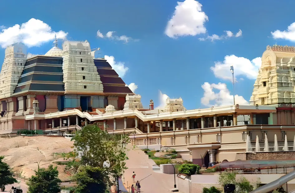 ISKCON Temple Bengaluru exterior on Hare Krishna Hill